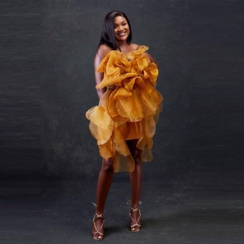Mustard Yellow Tulle Dress For Women Strapless Mini Above Knee Tulle Birthday Dress For Photo Shoot Tiered Custom Made
