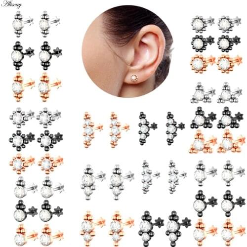 Alisouy 1pc Flower Rhinestone Zircon Lip Ring Ear Tragus Bar Cartilage Earring Stud Labret Piercing Body Jewelry For Sexy Girls