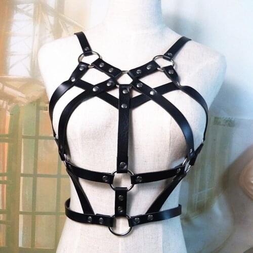 Leather Bondage Belt For Sexy Punk Women Body Suspender Cage Adjustable Leather Garters Neck Straps Gothic Waistband Female
