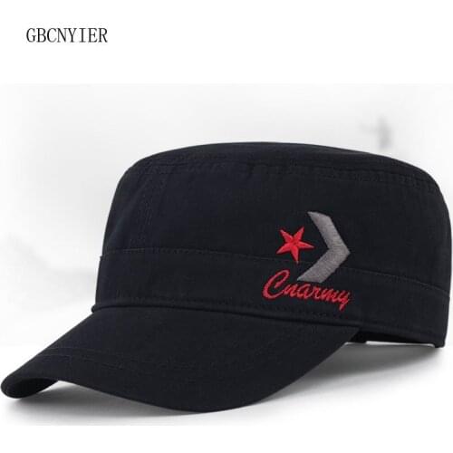 GBCNYIER Fashion Embroidery Army Hat Casual Men Fashion Military Hats Spring Cotton Flat Top Sunhat Outdoor Women Visor