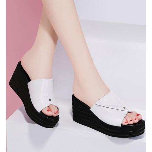Slope sandals and slippers ladies summer fashion wear 2021 new Joker platform shoes thick bottom high heel sandals white