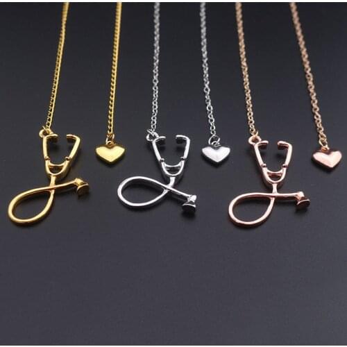 Stethoscope Necklace Lariat Heart Pendant Rose Gold Gold Black Color Newest Nurse Medical Necklace Collares Bijoux