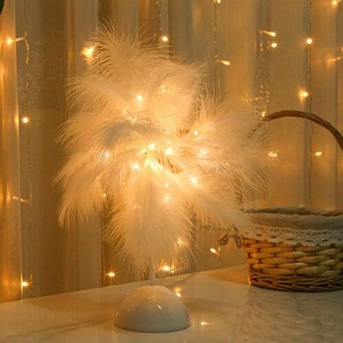 Novelty Feather Night Light Girl Bedroom Fairy Lamp for Home Living Room Bedroom Party Wedding Decorative Night Light