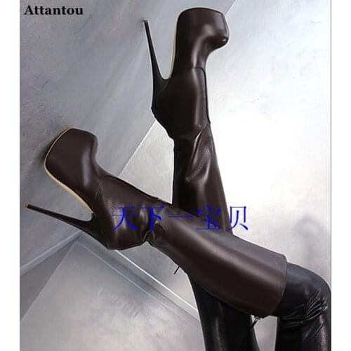 Charming 160MM stiletto heel knee high winter boots fashion ladies platform high heel long boots party dress shoes woman plus si