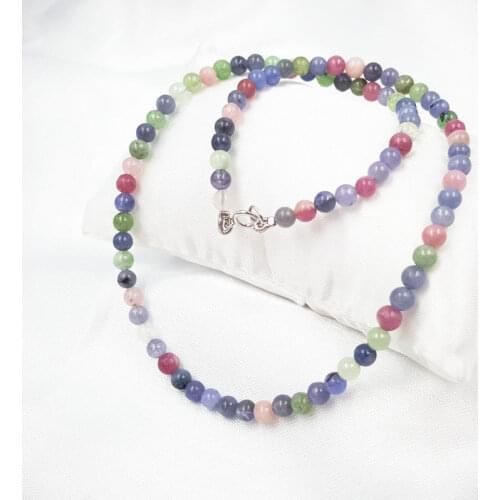 Natural Tanzanites Tourmaliness 4mm Beads Tibetan Silver Choker Necklace 16inches