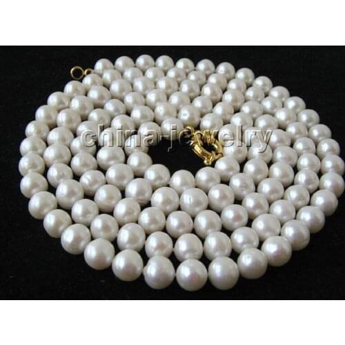 P3025 - 50" 11-12mm natural white round freshwater pearl necklace - GP clasp