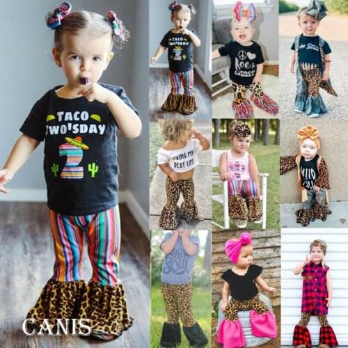 PUDCOCO Fashion Kids Toddler Baby Girl Leopard&Plaids Trouser Bell-bottoms Pants Legging Wide Leg Flare Clothes 1-6Y