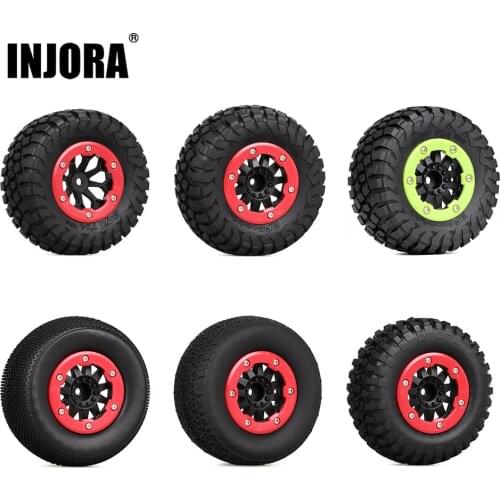 INJORA 4PCS RC Car Beadlock Rubber Tires Wheel Rim Set for 1/10 Short Course Truck Traxxas Slash 4x4 VKAR 10SC HPI
