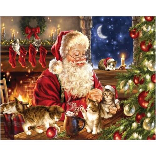 Christmas Kittens - Counted Cross Stitch Kits - DIY Handmade Needlework For Embroidery 14 ct Cross Stitch Sets Color Santa