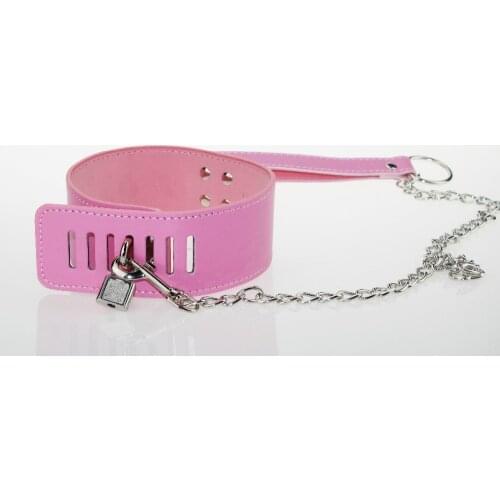Pink Leather lock catch Bdsm Fetish Bondage Sex Collar And Leash Adult Game Collars Sex Toys Slave Collar Erotic Neck Collar