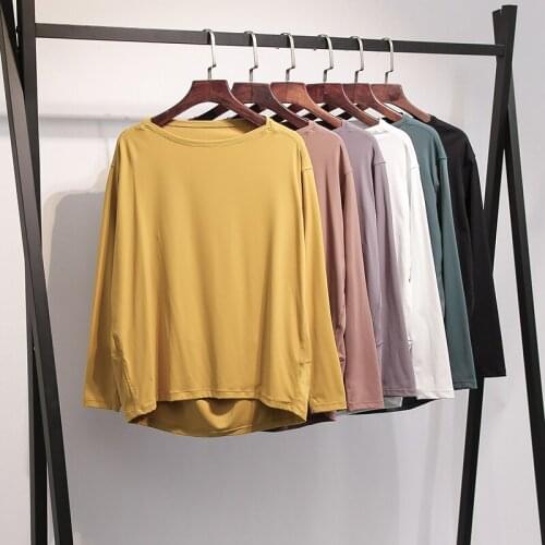 OVERSIZE NAKED-FEEL Gym Shirts Workout Tops Women Bare Loose Fit Anti-sweat Breathable Yoga Sport Plain Long Sleeved Shirts Tee