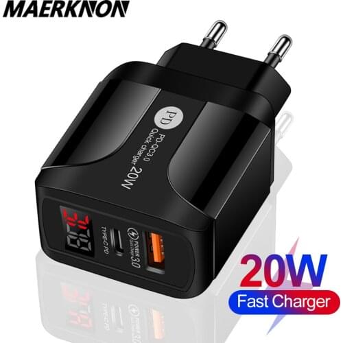 PD USB-C Charger Dual USB Digital Display Fast Charger for iPhone 12 8 7 Xiaomi Samsung Huawei Wall Charger Quick charge 3.0