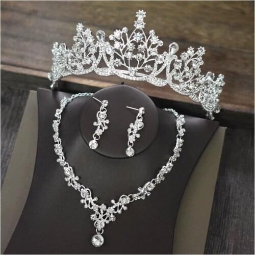 Rhinestones Silver Branch Tiara Crown Wedding Party Hair Accessories Bridal Hair Jewelry 3pcs Set SET210009