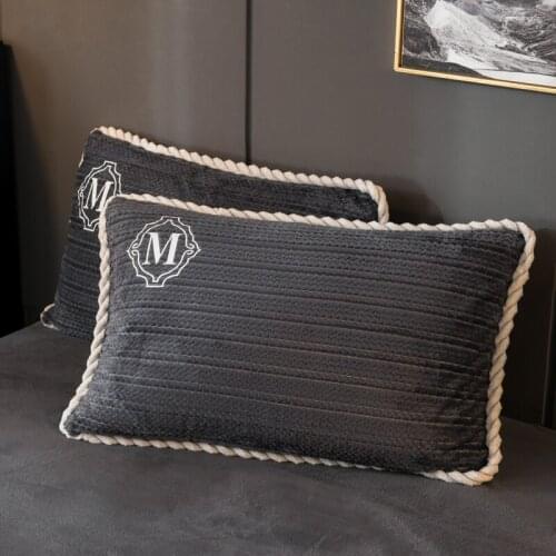 Dark gray pillowcase home bedroom sofa solid color winter flannel pillowcase bedding decoration pillow leaf