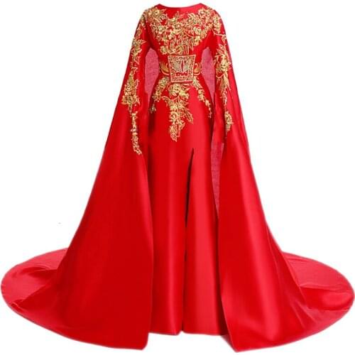 Red Silk Long Sleeve Chinese Traditional Wedding Dress Vintage Crane Embroidery Cheongsam High Slit Trailing Oriental Style Gown