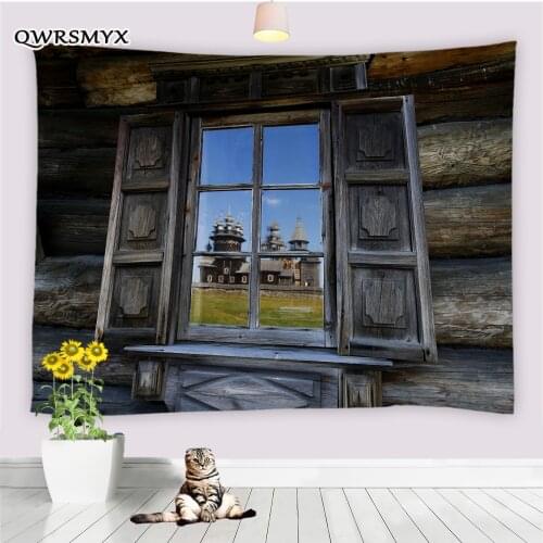 Vintage Old Wooden Window Tapestry Wall Hanging Aesthetic Living Room Bedroom Dormitory Decor Wall Tapestries Home Art Adornment
