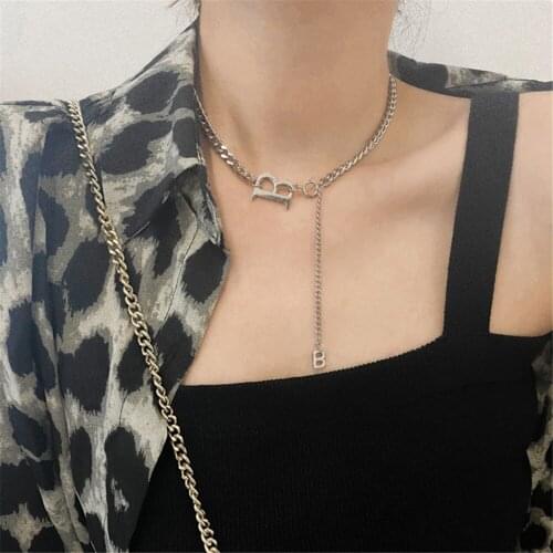 YC-UPGO Boho Letter B Pendant Long Chain Collar Necklace For Women Female Fashion Vintage Multilevel Silver Color Jewelry Gift