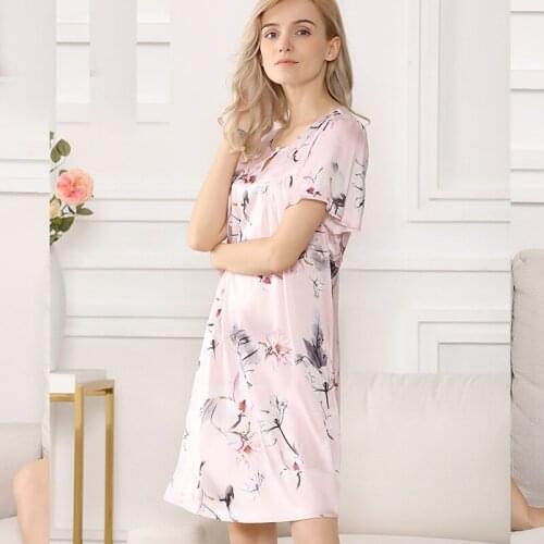 Women Women 100% Mulberry Silk Female Summer Short-sleeved Silk Nightdress Princess Style Large Size Skirt S5638Nightgown