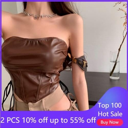 Leather camise for women sexy high street casual sexy female tops 6454
