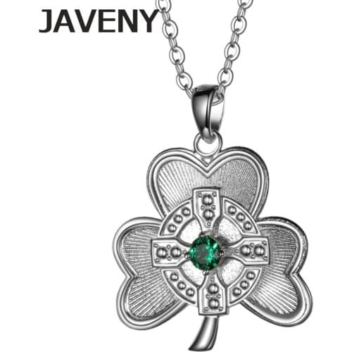 925 Sterling Silver Jewelry Green CZ Irish Cross Shamrock Leaf Clover Womens Wedding Pendants Necklaces 10pcs Lots Wholesale