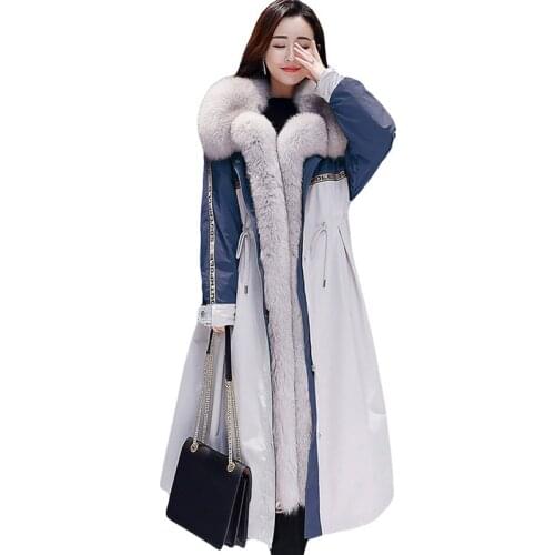 2019 New Removable Fox Fur Collar Winter Coats Thicken Warm Casual Women Long Jackets Patchwork Lamb Fur Female Outerwear RE2568