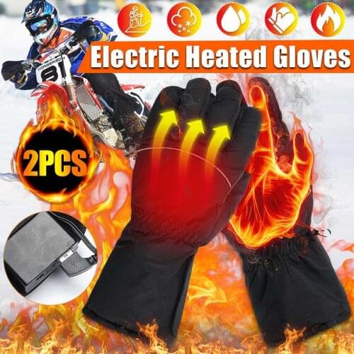 2PCS USB Winter Electric Heated Thermostatic Gloves Warm Waterproof Gloves Windproof Motorcycle Heated Gloves