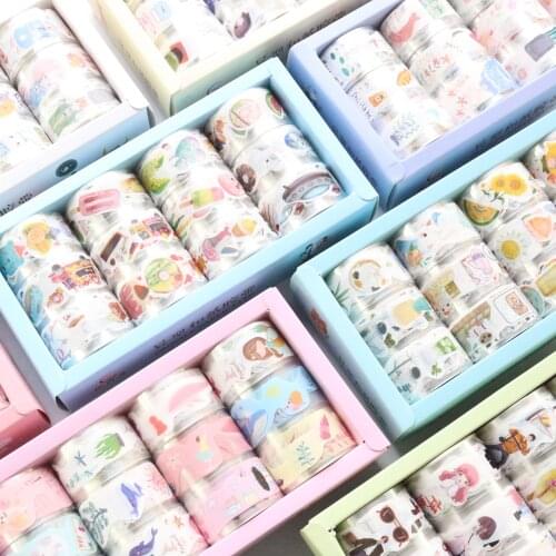 Domikee 12 Rolls cute Korean cartoon journal planner decorative DIY masking tape set school kawaii diary washi tape stationery