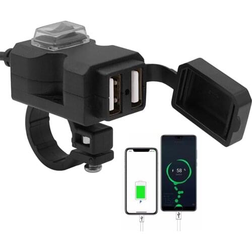 12V Dual USB Port Motorcycle Handlebar Charger for Mobile Phone Tablet GPS ATV Snowmobile Power Supply Socket Adapter Waterproof