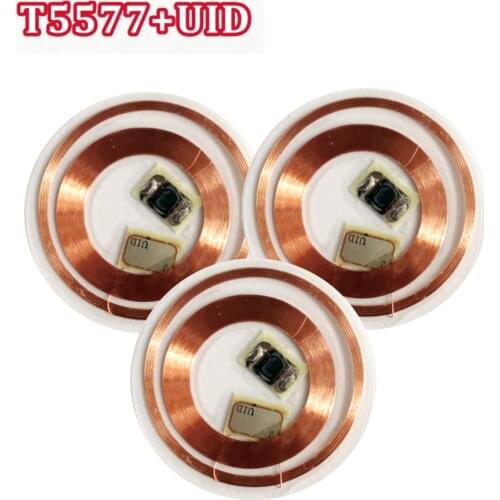 13.56MHz 125KHz ID IC writable tags T5577 UID dual frequency transparent round coin cards RFID passive composite tags