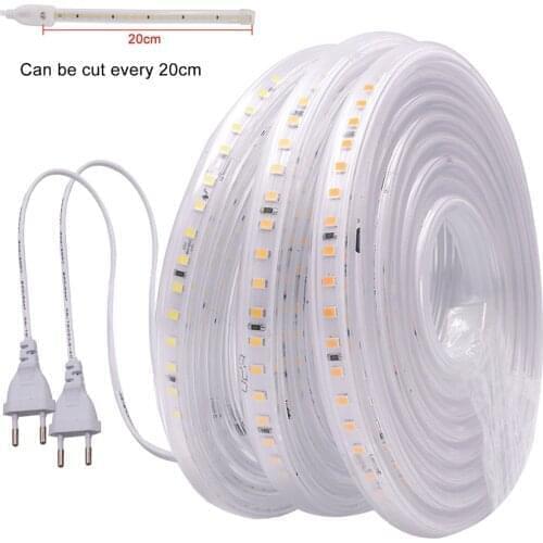 20cm Cuttable LED Strip Light 220V 2835 120Led Flexible Ribbon Tape Waterproof LED Stripe Rope Light No Lead Diode Tape EU Decor