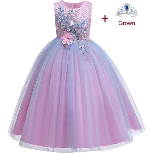 2021 Elegant Girl Evening Party Princess Dress For Girls Costume Kids Dresses For Girls Wedding DressPurple Blue 4 5 9 11 13 14