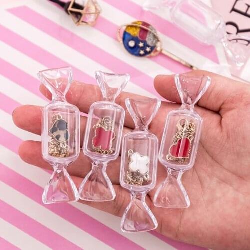 5 Pcs Girls Mini Portable Earrings Jewelry Bag Candy Shape Transparent MakeUp Storage Box Travel Cosmetic Case Organizer