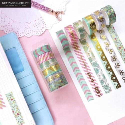 6pcs/set Foil Washi Tape Set Colorful Flowers Decoration Material Masking Tape School Suppliers Stationery By Kevin&sasa Crafts