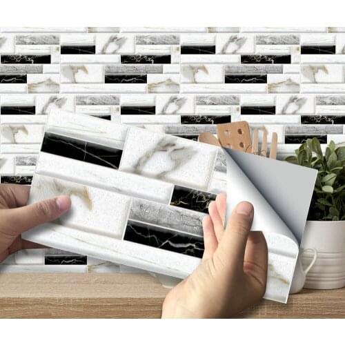 9PCS 3D Marble PVC Wall Stickers Modern Home Decoration Bedroom Room Wall Decor For Home Decor Black And White Tile Sticker