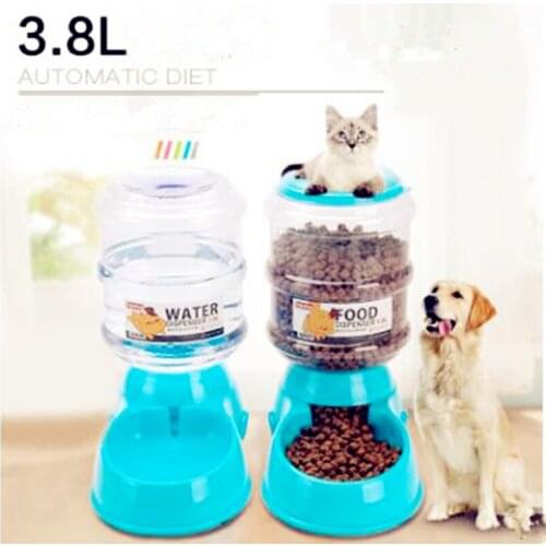 Pet automatic drinking fountains Grain storage bucket water dispenser automatic feeding device 3.8L big dog supplies 2pcs/set