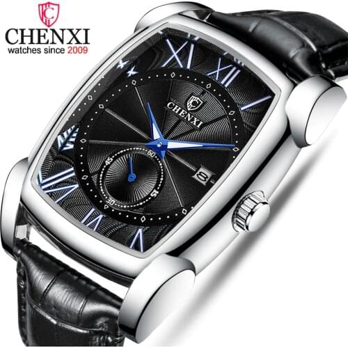 CHENGXI Mens Oval Fashion Dial Wristwatches Mens Quartz Watch Man Luxury Brand Waterproof Leather Male Watches Reloj Hombre
