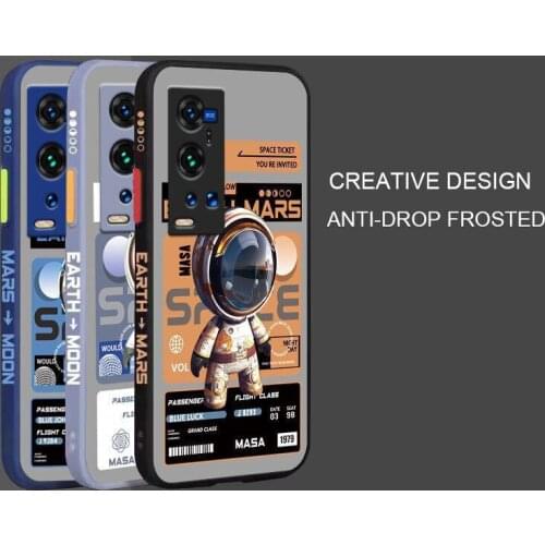 Cartoon Astronaut Pattern Phone Case For Vivo X60 X60Pro Liquid Side Printing Silicone Shockproof Cover For Vivo X60Pro Plus