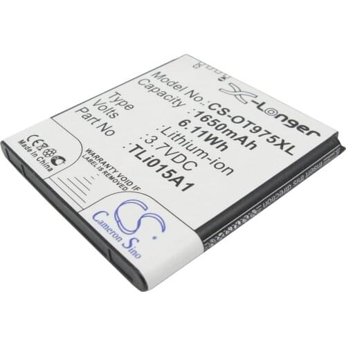CS 1650mAh / 6.11Wh battery for Alcatel One Touch 975, One Touch 975N, OT-975, OT-975N TLi015A1