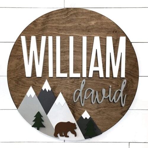 Custom Personalized Wooden Name Signs with Text Vintage Name Sign Nursery Wood Wall Decor Home Decoration Accessories Bear Sign