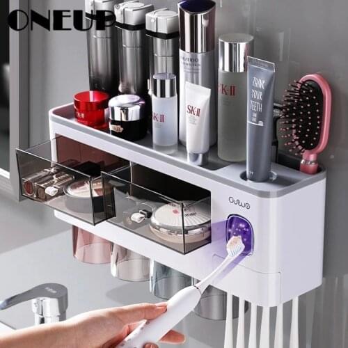 ONEUP Automatic Toothpaste Dispenser Squeezer Magnetic Toothbrush Holder With Cups Home Storage Rack For Bathroom Accessories