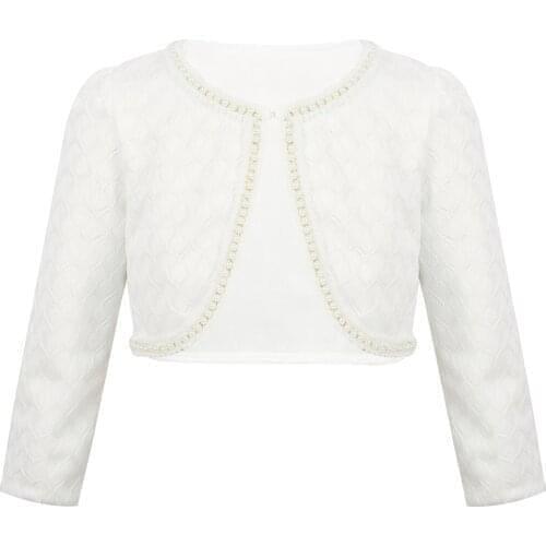 Kids Girls Long Sleeves Bolero Jacket Shrug Wedding Party Flower Girls Dresses Jacket Party Dress Short Cardigan Communion Coat