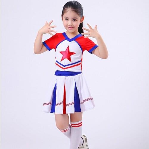 Children Short Sleeves Pentagram Top Shirt And Skirt Street Dance Costumes Set Cheerleading Team Performance Clothing For Girl