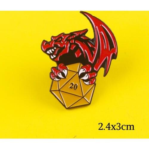 Enamel Pin Dungeons And Dragon D20 DnD 20 sided dice Game Brooches and Pins Badges RPG Game Dice Game Lapel Clothes bag Decor
