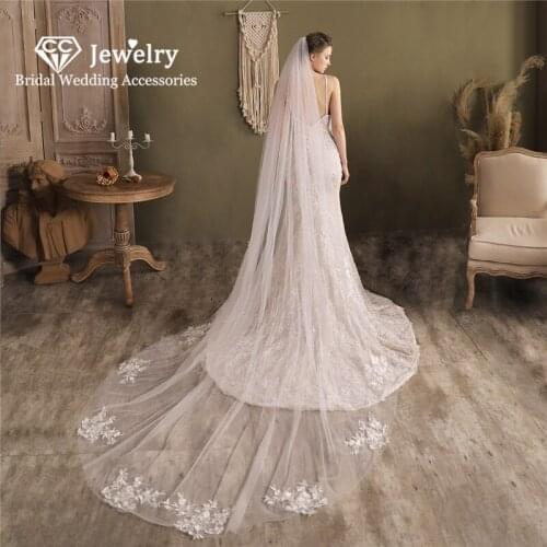 CC Cathedral Veil Wedding Accessories for Women Bridal Headdress Engagement Hair Ornament Appliqued Long Veils High Quality V830