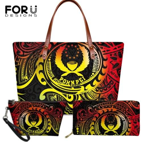 FORUDESIGNS 2021 Hot Sale Womens Bags Handbag Large Capacity Polynesia Pohnpei Style Ladies Shoulder Tote Bag Clutch Purse 3pcs