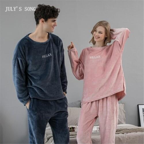 JULYS SONG Flannel Women Man Pajamas Casual Winter Thick Warm Long Sleeve Sleepwear Autumn Couple Pyjama Sets Female Homewear