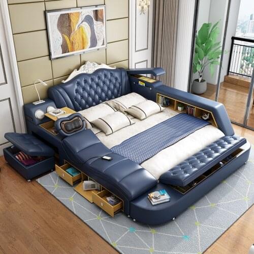 China Top Quality Genuine Leather Modern Beds with Head Massage Music Player