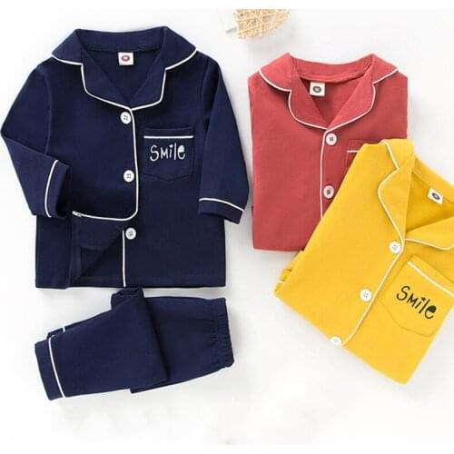 Boys Girls Clothing Set Family Matching Children Sleepwear Lycra Cotton Solid Color Kids Pajamas Coat+ Pants Home Service Suit