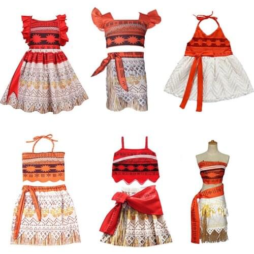 2021 Girls Moana Halloween Cosplay Costume for Kids Vaiana Princess Dress Clothes for girls baby Birthday Christmas party dress