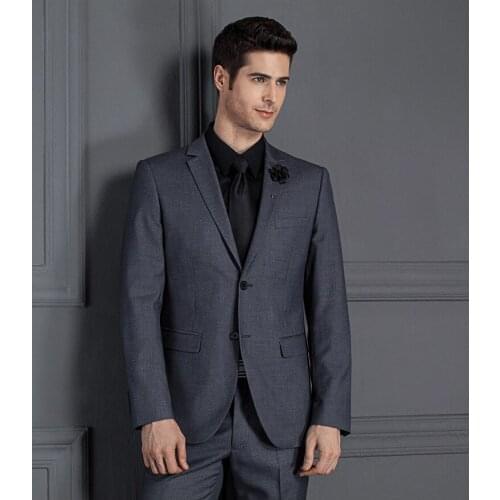 Jacket+pants) Custom Slim Fit Business Formal Suits Costume Homme Classic Two Buttons Black Gray Blue Wedding Groom Suits Tuxedo
